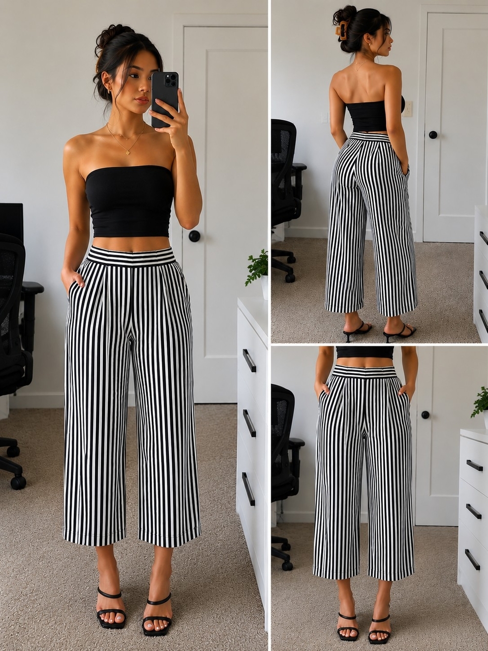 Striped Black & White Wide Leg Pants